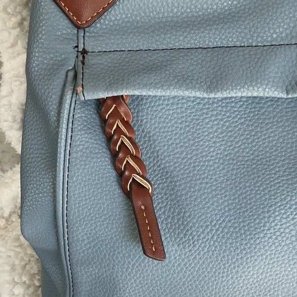 St. John's Bay Blue and Brown Leather Tote - Picture 3 of 9